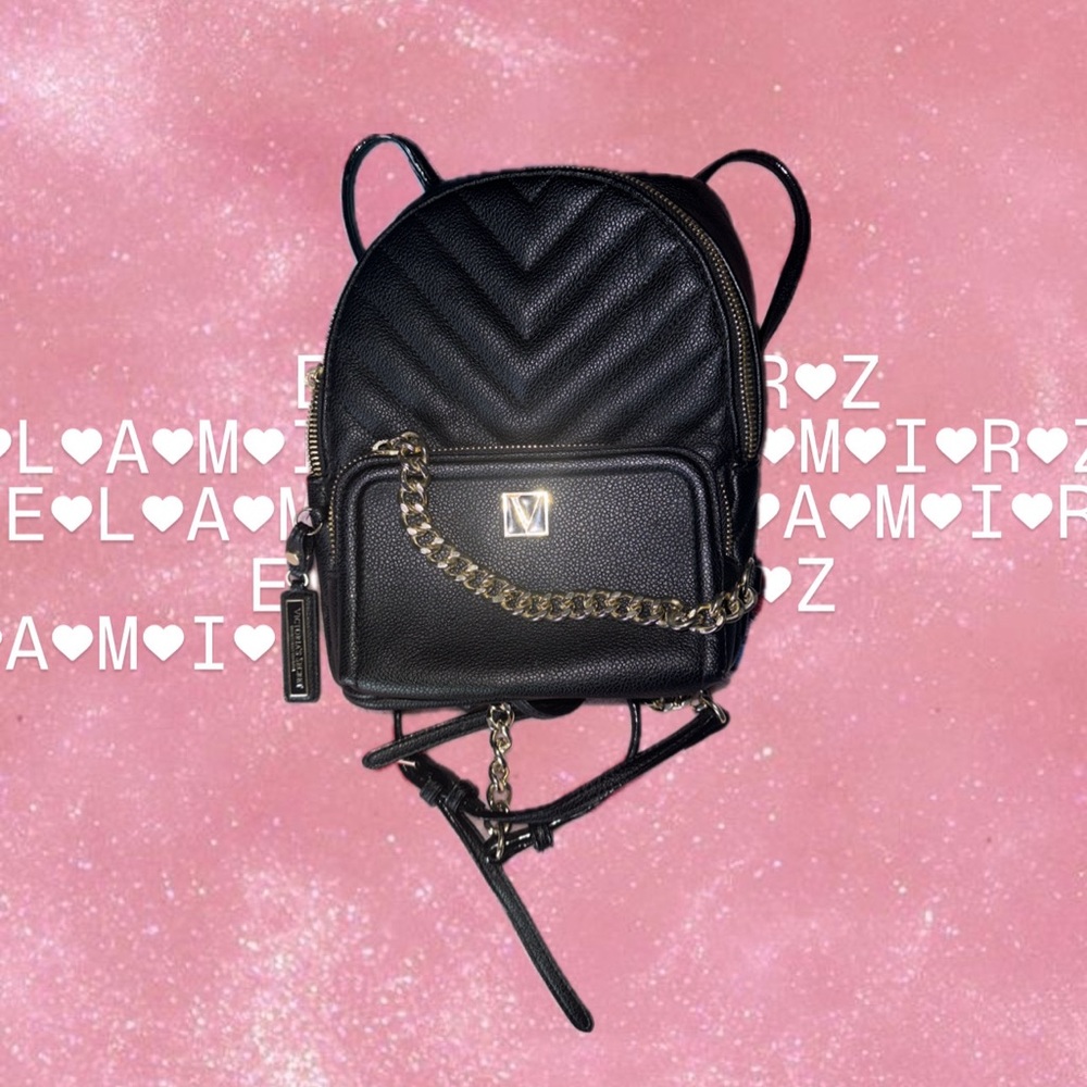 Victoria's Secret Mini Backpack Black With Gold Accents